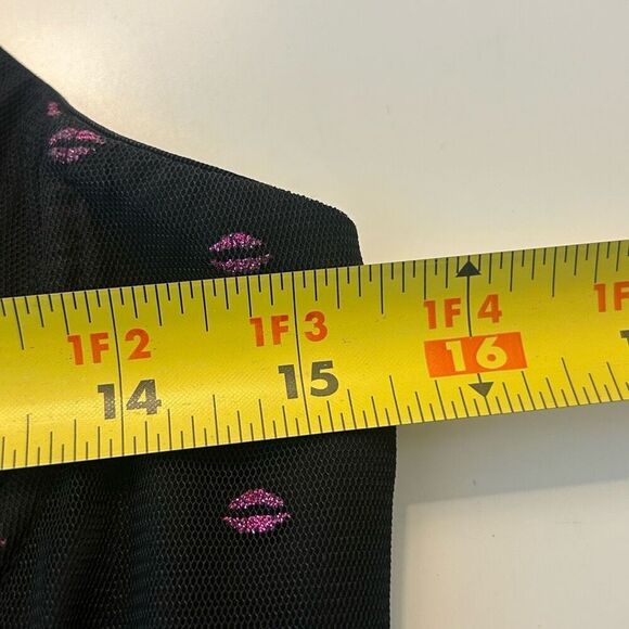 Betsey Johnson Vintage Black Mesh Midi Dress Pink Lip Fairy Goth Y2K Size 8 - Picture 11 of 14